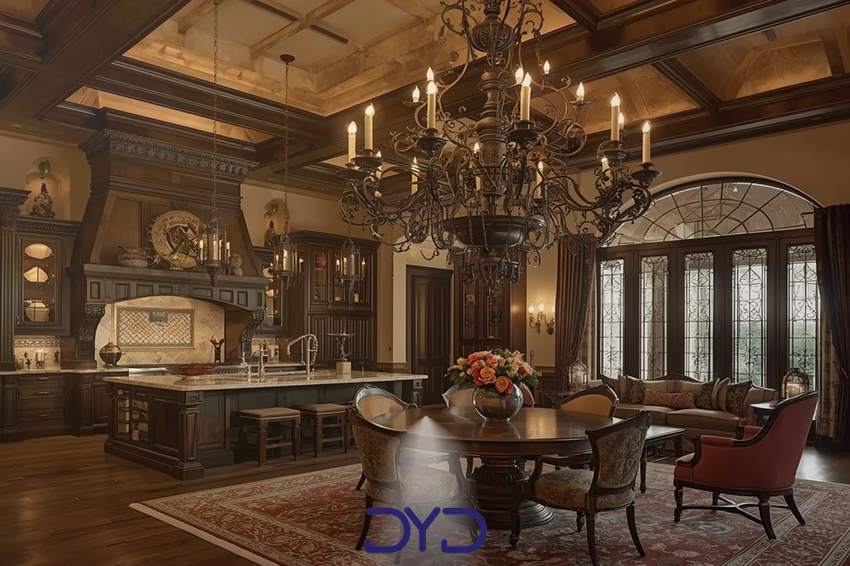 لوستر برنزی در فضای سلطنتی و لوکس