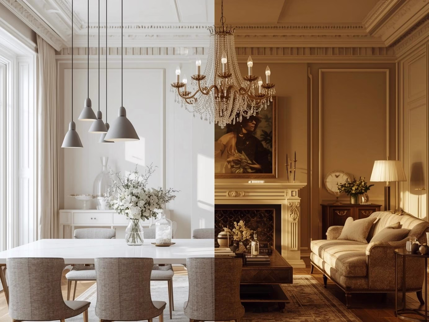 آویز در کنار لوستر با سبک های مختلف