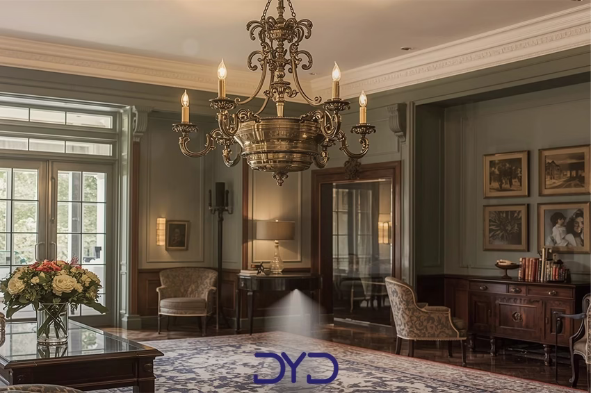 لوستر برنزی در پذیرایی نیمه کلاسیک