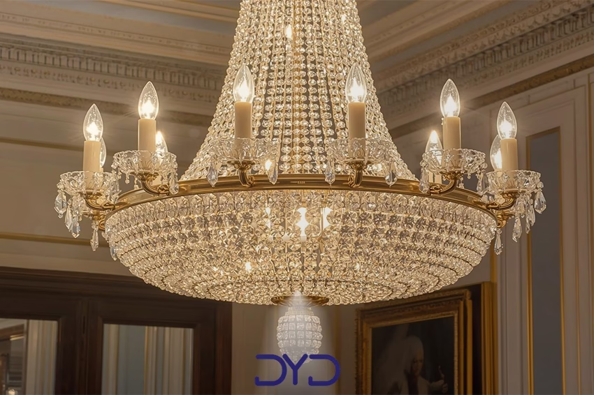 لوستر کلاسیک بزرگ با کریستال های واقعی