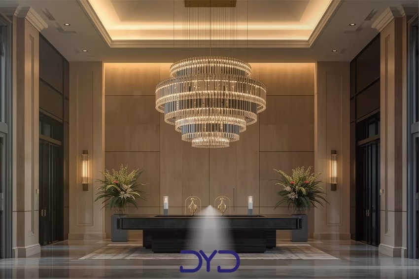 نمای نزدیک از ابعاد لوستر در مقایسه با فضای پذیرایی و میزان نوری که تولید می_کند_