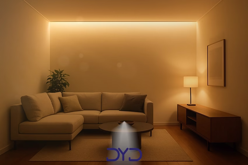 اتاق نشیمن مدرن با نور مخفی غیرمستقیم