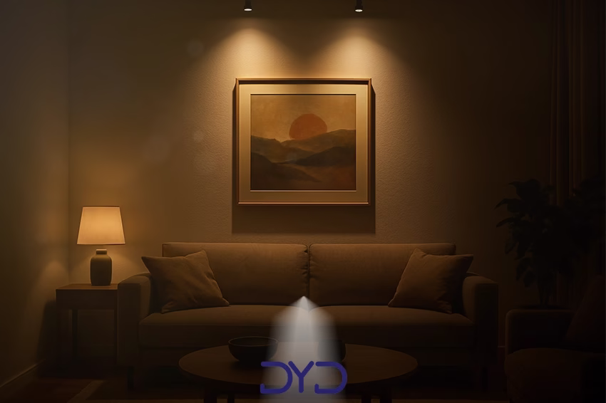 تابلو هنری در یک فضای مدرن که با نورپردازی تاکیدی