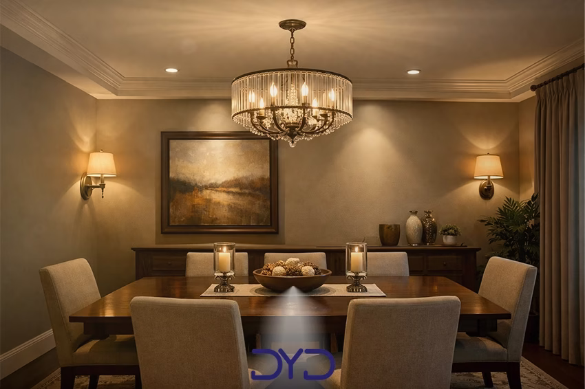 ترکیب نور محیطی و تاکیدی در نورپردازی اتاق ناهارخوری