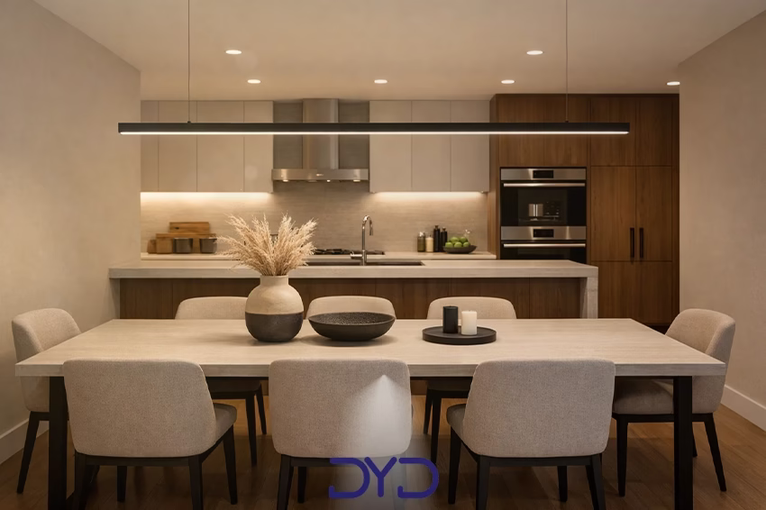 لوستر خطی مدرن برای میز ناهارخوری بلند