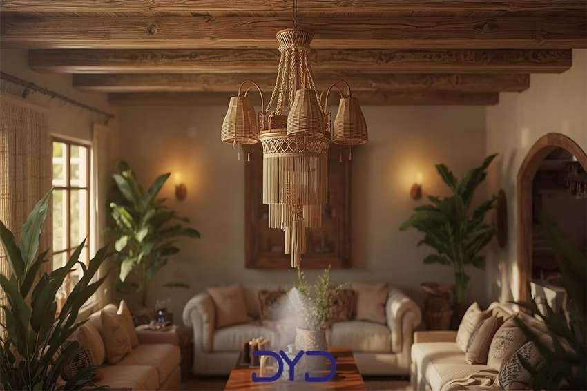 لوستر شیددار روستیک با متریال طبیعی