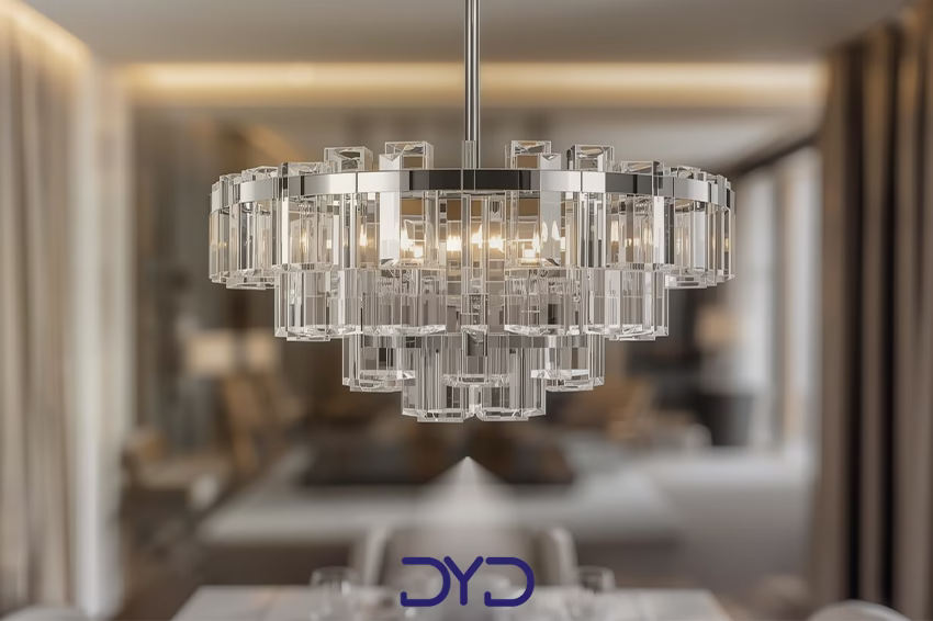 نمای نزدیک یک لوستر کریستالی مدرن