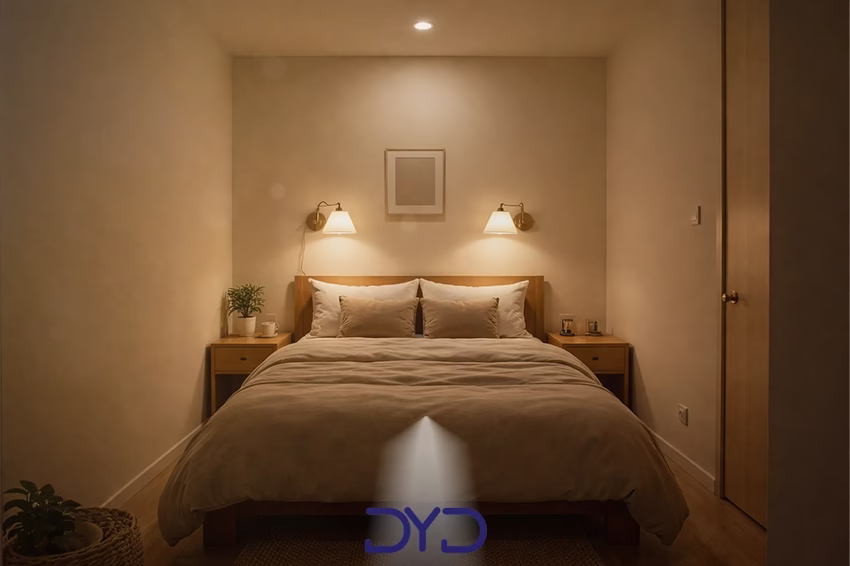 نورپردازی مینیمال اتاق خواب خیلی کوچک